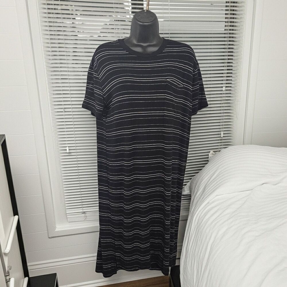 CLEARANCE - Daily Ritual Jersey T-Shirt Dress Black Striped Midi Size XS